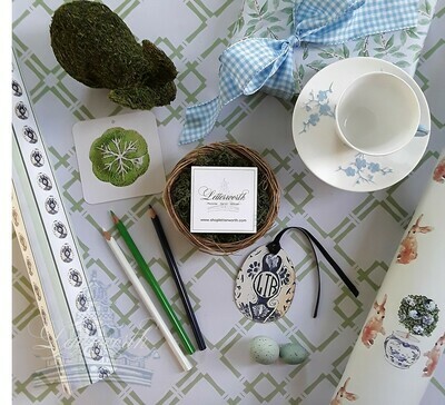 Chinoiserie Bunny Rabbit Topiary Gift Wrapping Paper by Letterworth