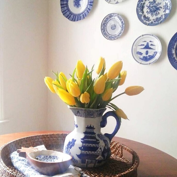 Vintage Blue and White Chinese Porcelain Pagoda Pitcher
