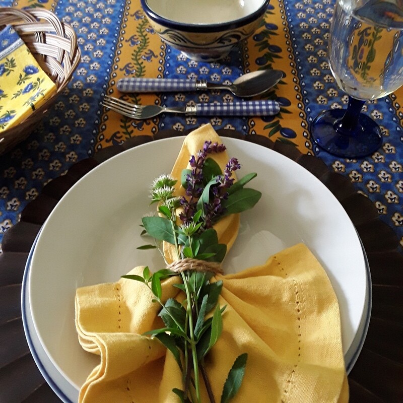 Vintage Blue and Yellow French Provençal Tablecloth
