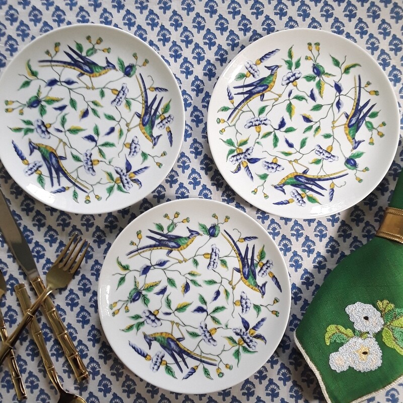 Vintage Fitz and Floyd &quot;Chinese Bird&quot; Porcelain Salad Plates (Set of 3)