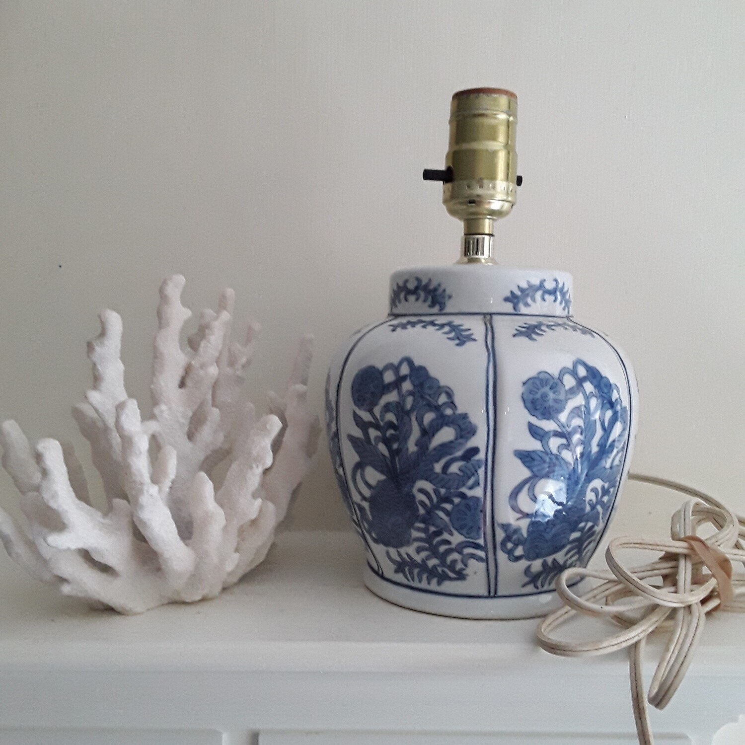 Vintage Blue and White Porcelain Koi Accent Lamp