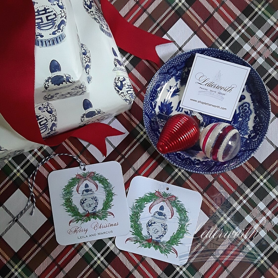 Holiday Greenery and Signature Ginger Jar Personalized Watercolor Gift Tags by Letterworth (Set of 12)