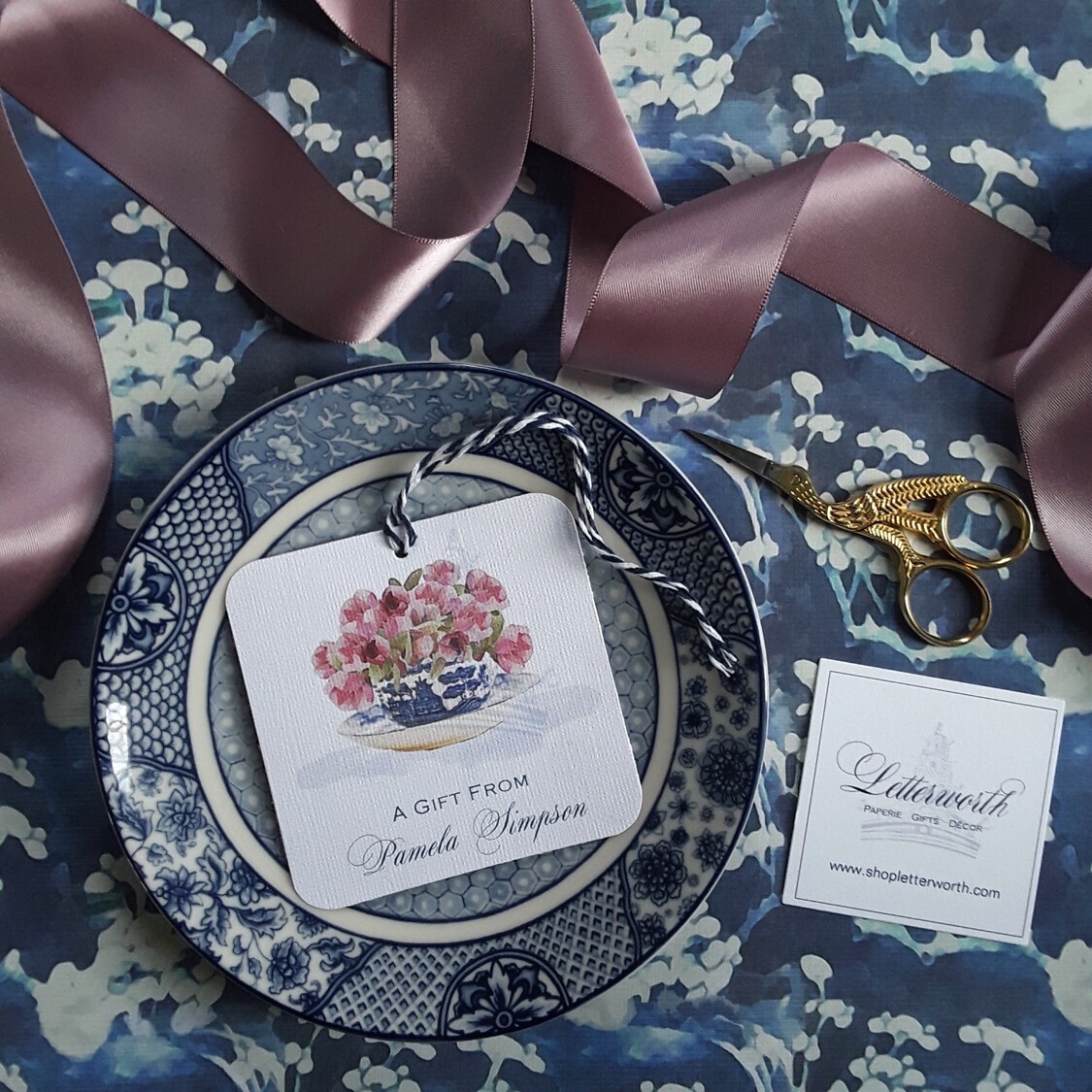 Pink Floral Blue Willow Teacup Watercolor Gift Tags by Letterworth (Set of 12)