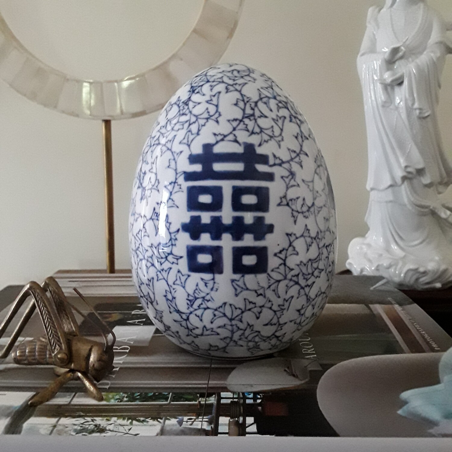 Vintage Blue and White Double Happiness Porcelain Egg