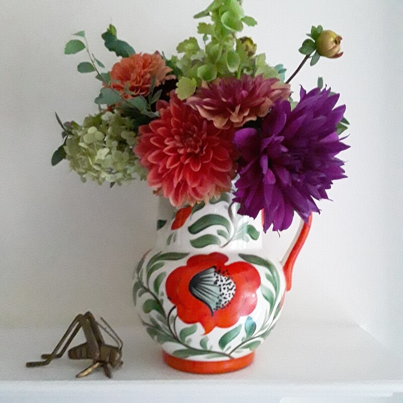 Vintage Hand-Painted Orange Floral Pitcher Erphila Art Pottery Czecho-Slovakia