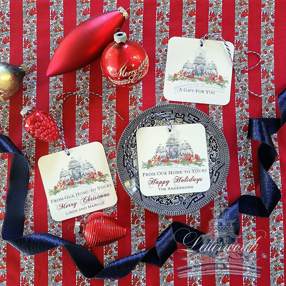 Amaryllis and Ginger Jar Holiday Gift Tags by Letterworth (Set of 12)