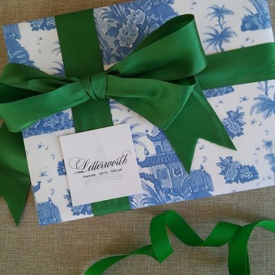 Blue Pagoda Watercolor Toile Chinoiserie Gift Wrapping Paper by Letterworth