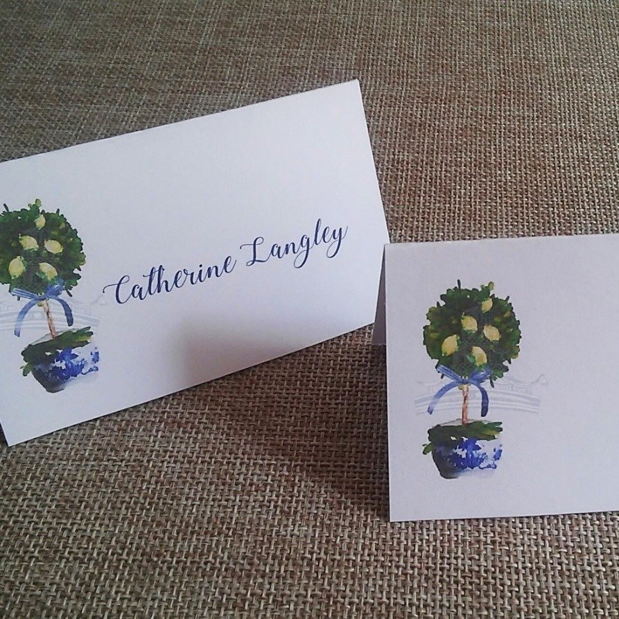 Lemon Topiary Blue and White Chinoiserie Place Cards by Letterworth (Set of 12)