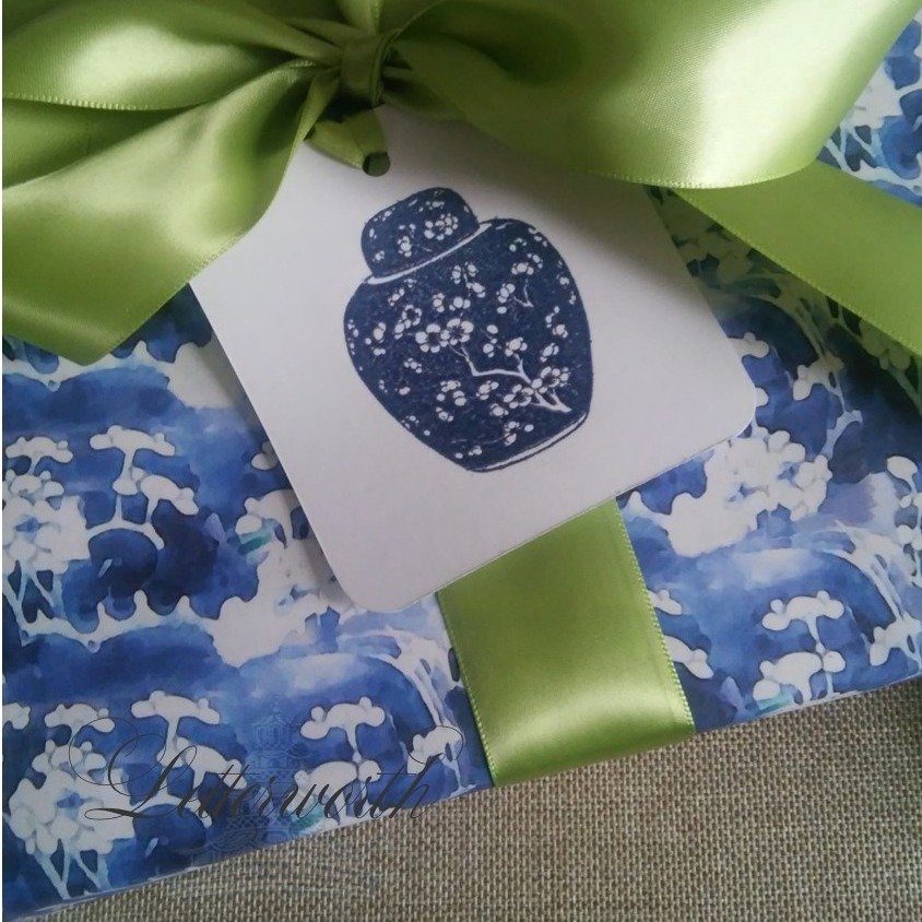 Chinoiserie Prunus Blossom Blue and White Gift Wrapping Paper by Letterworth