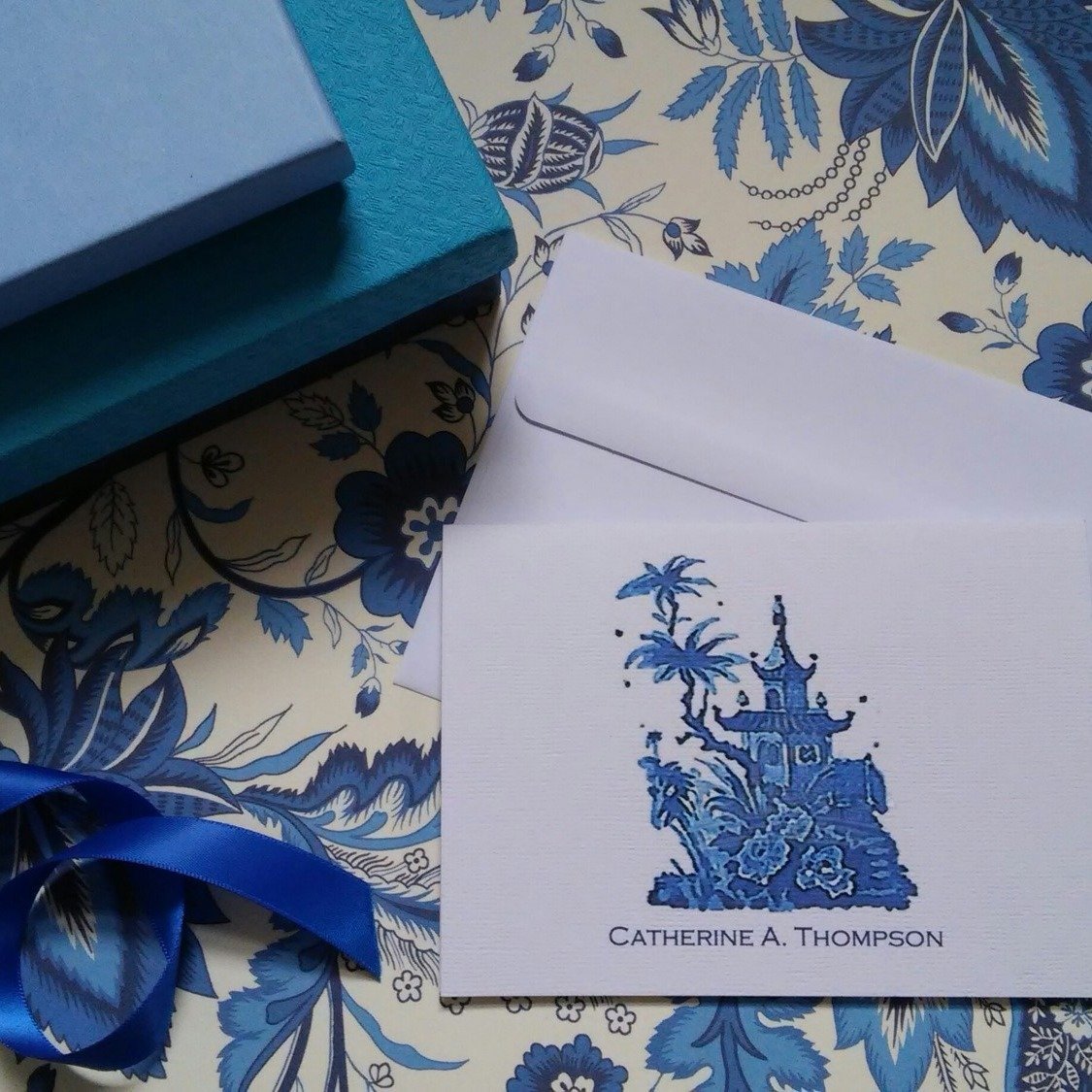 Blue Pagoda Chinoiserie Watercolor Note Cards by Letterworth (Set of 8)