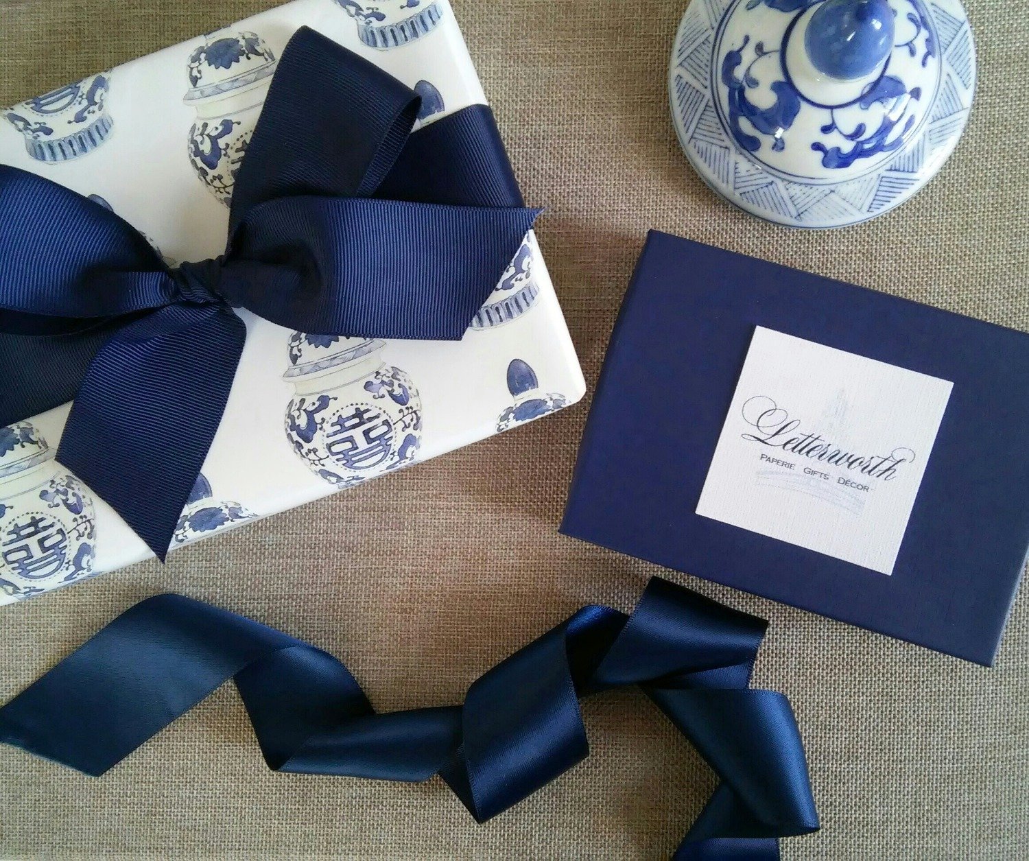 Signature Blue and White Chinoiserie Ginger Jar Gift Wrapping Paper by Letterworth