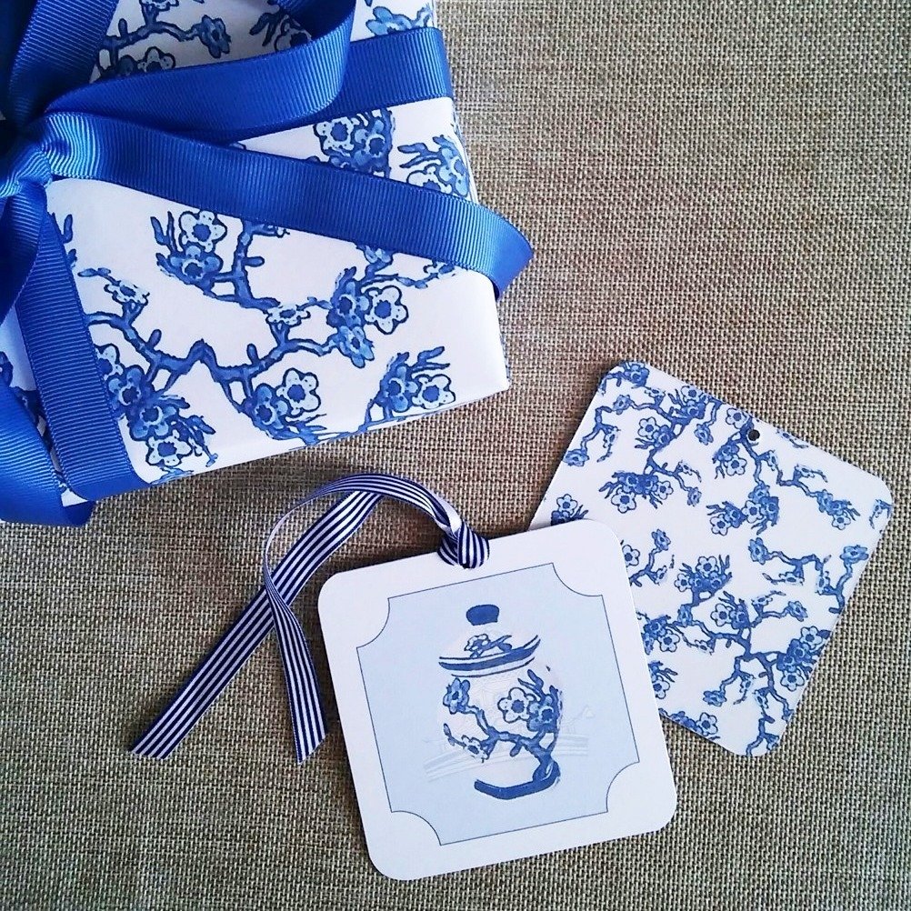Blue and White Chinoiserie Blossom Gift Wrapping Paper by Letterworth