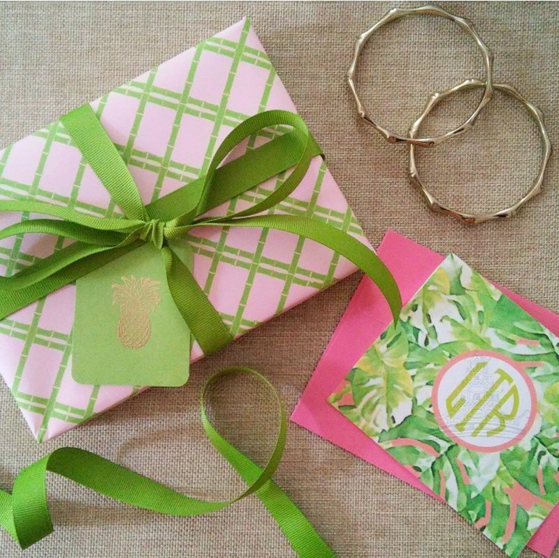 Pink and Green Bamboo Trellis Gift Wrapping Paper by Letterworth