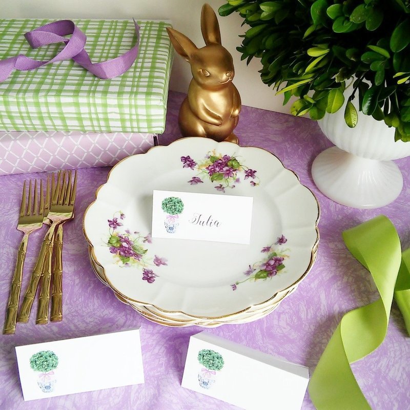 Chinoiserie Boxwood Topiary Place Cards by Letterworth (Set of 12)
