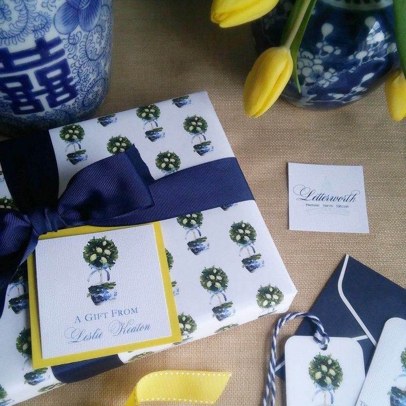 Lemon Topiary Blue and White Chinoiserie Gift Wrapping Paper by Letterworth