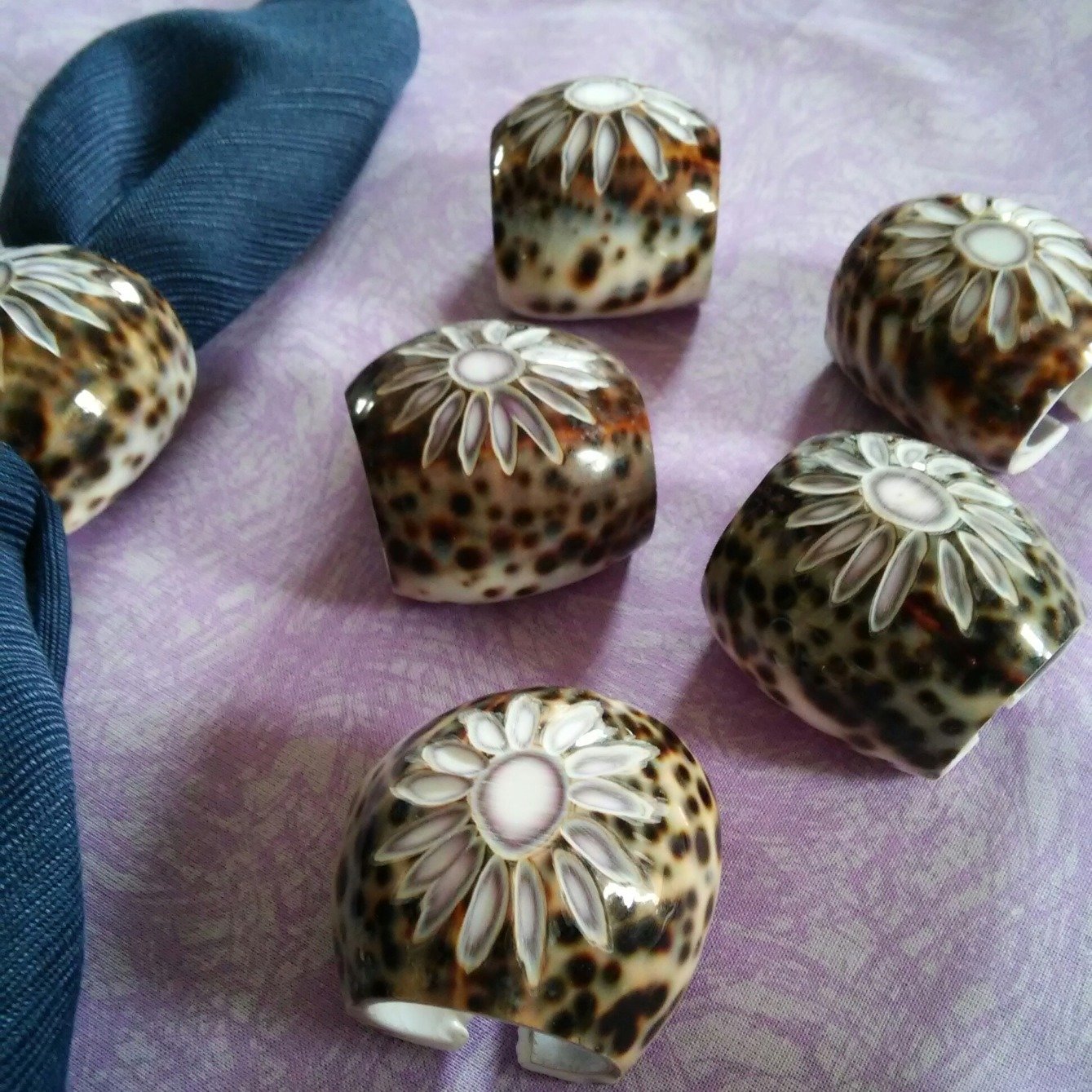 Set of 6 Tiger Cowrie Shell Napkin Rings