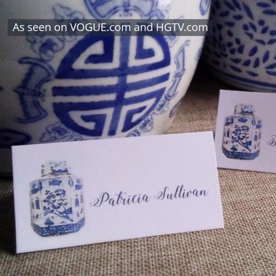 Blue and White Chinoiserie Tea Caddy Place Cards by Letterworth (Set of 12)