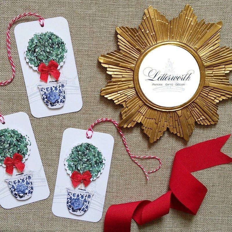 Holiday Boxwood Topiary Three-Dimensional Gift Tags by Letterworth (Set of 12)