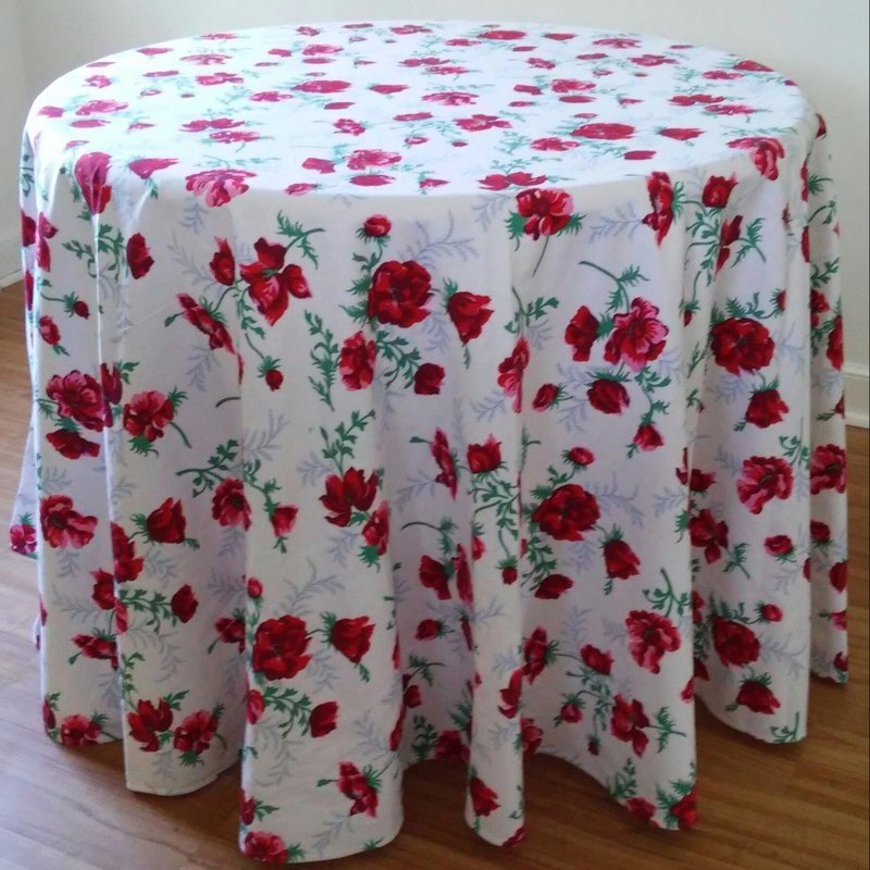 D. Porthault Poppy Historical Print &quot;Coquelicots Parisiens&quot; Round Cretonne Fabric Tablecloth 96&quot; Diameter
