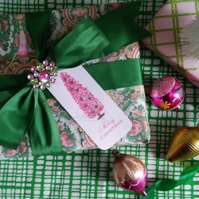 Pink Bottle Brush Hand-Embossed Holiday Gift Tags by Letterworth (Set of 8)