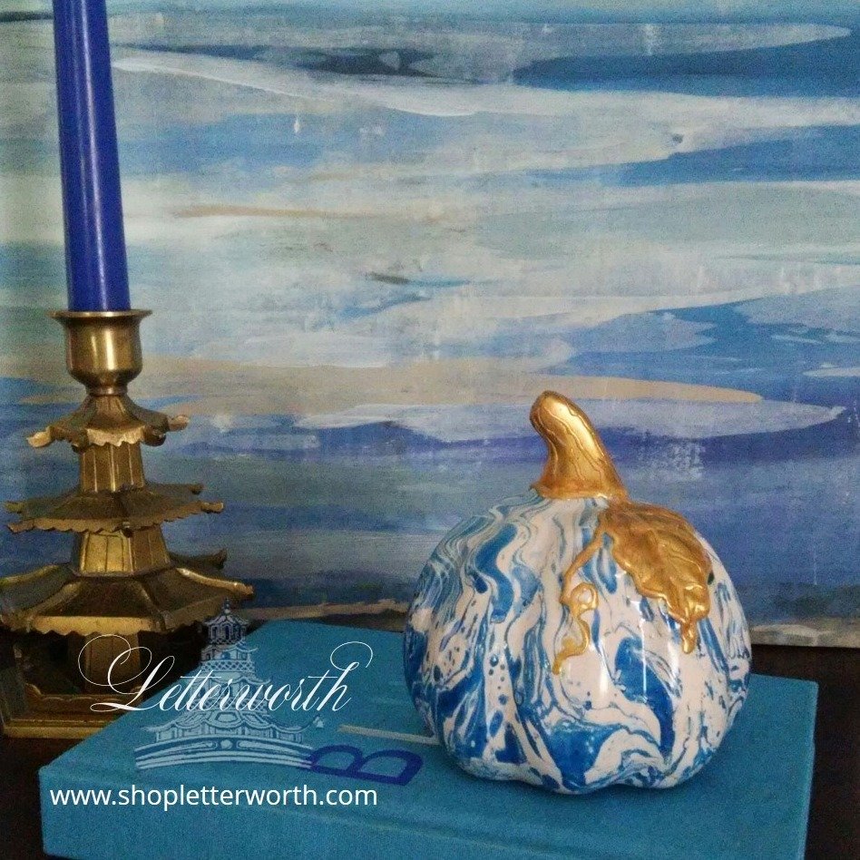 Hand Painted Marbleized Blue And White Porcelain Miniature Pumpkin With Gold Stem By Letterworth,Hanging Pocket Organizer Ikea
