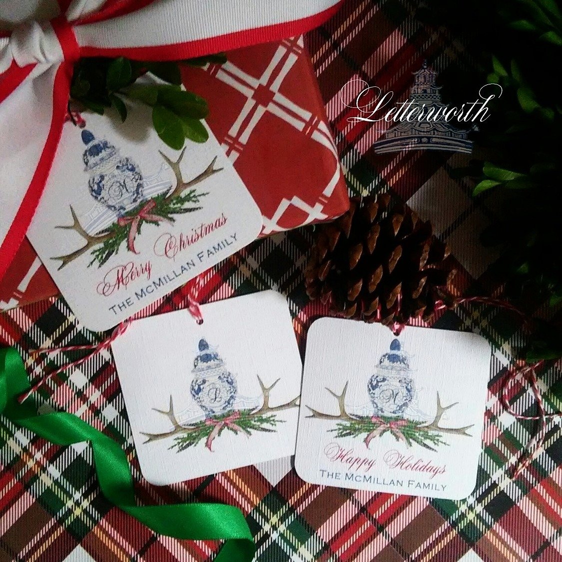 Traditional Woodland Holiday Ginger Jar Personalized Gift Tags by Letterworth (Set of 12)