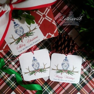Traditional Woodland Holiday Ginger Jar Personalized Gift Tags by Letterworth (Set of 12)