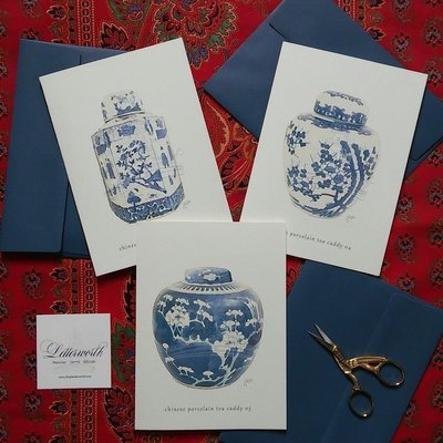 Letterworth Blue and White Giclée Greeting Cards (Set of 3)