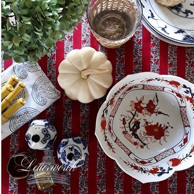 Vintage Red and Blue Imari Porcelain Lotus Bowl