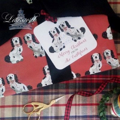 Staffordshire Dogs on Red Gift Wrapping Paper by Letterworth