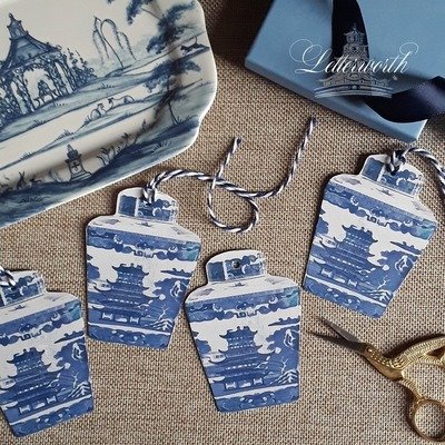 Blue and White Pagoda Tea Caddy Chinoiserie Gift Tags by Letterworth (Set of 8)