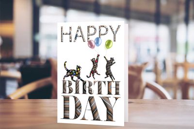 Happy Birthday – Tartan Cats &amp; Balloons Card