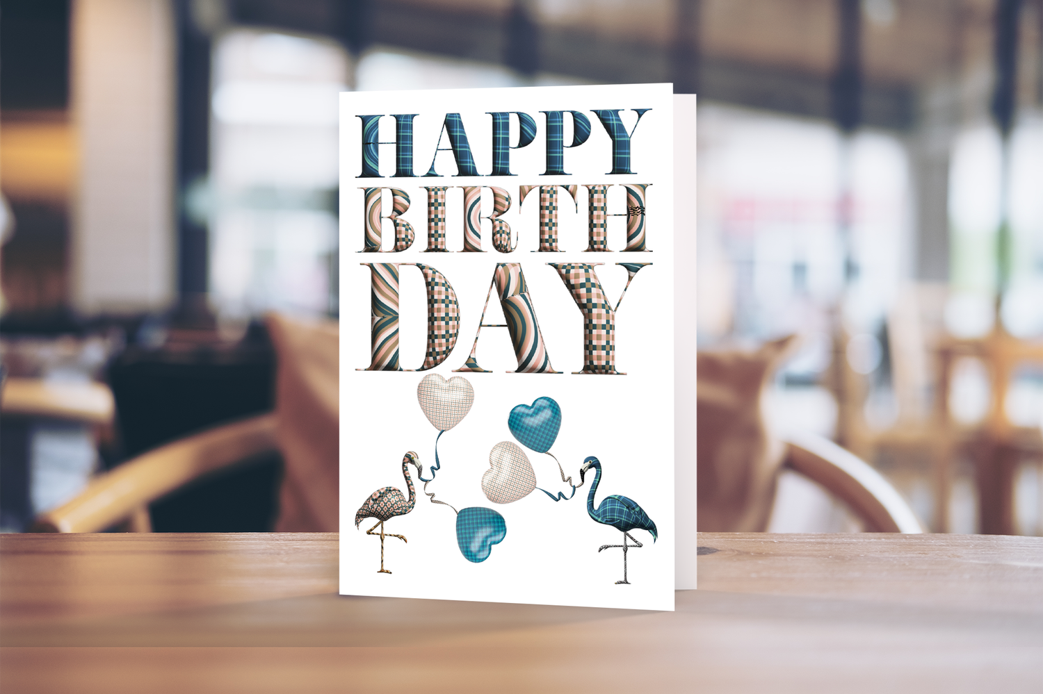 Happy Birthday (Tartan Flamingos &amp; Hearts) Greeting Card