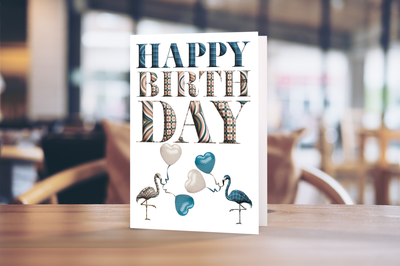 Happy Birthday (Tartan Flamingos &amp; Hearts) Greeting Card