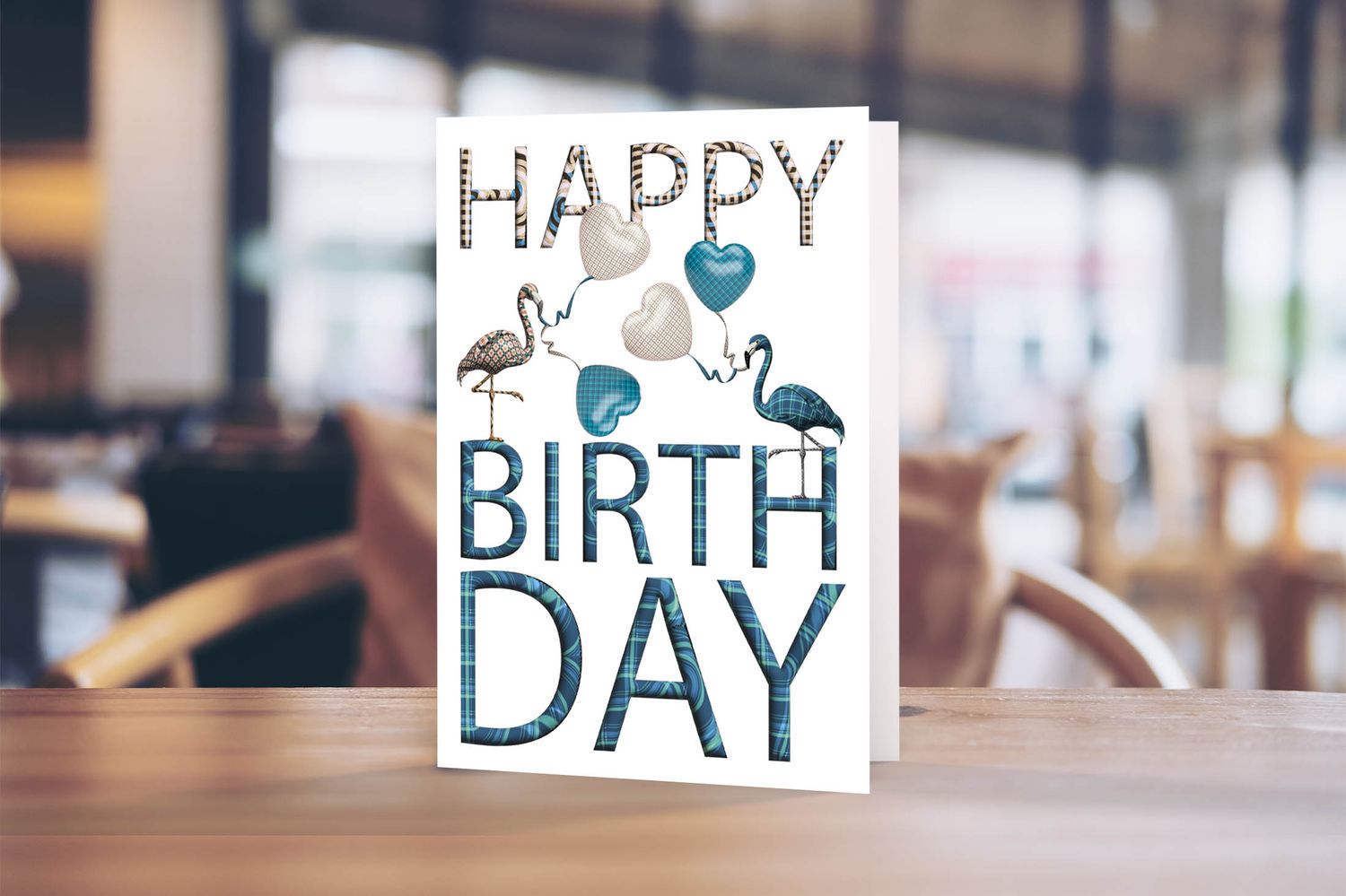 Happy Birthday (Tartan Flamingos &amp; Hearts) Greeting Card