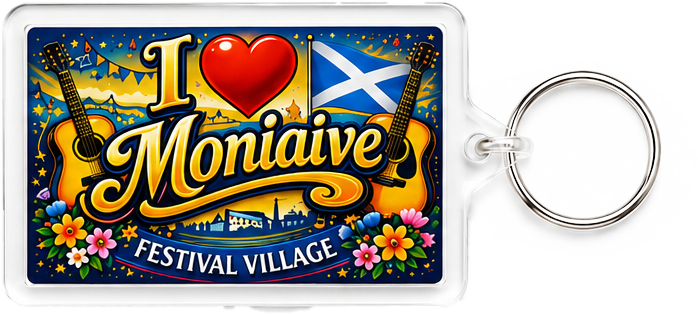 I Love Moniaive Festival Village Acrylic Keyring