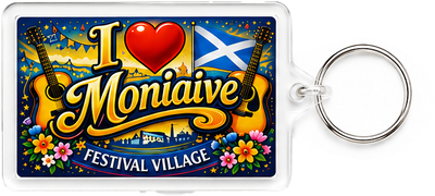 I Love Moniaive Festival Village Acrylic Keyring