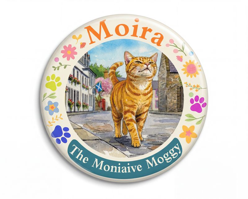 Moira the Moniaive Moggy Illustrated Badge Collection
