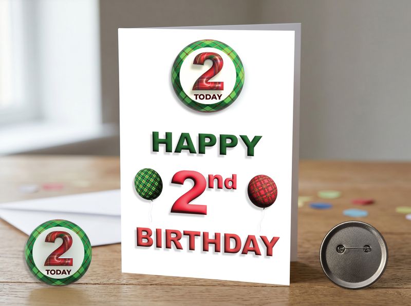 Happy 2nd Birthday Card (Male) with Detachable Badge