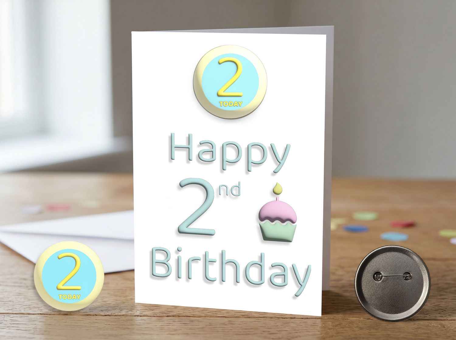 Happy 2nd Birthday Card (Female) with Detachable Badge