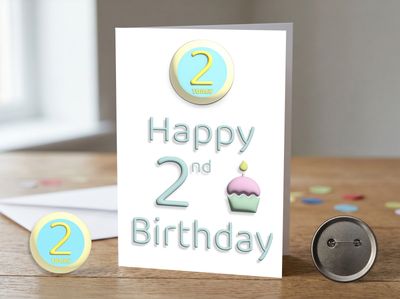 Happy 2nd Birthday Card (Female) with Detachable Badge
