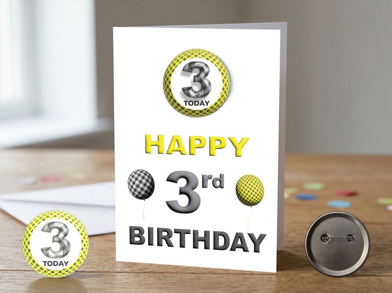 Happy 3rd Birthday Card (Male) with Detachable Badge