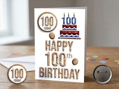 Happy 100th Birthday Card with Detachable Badge