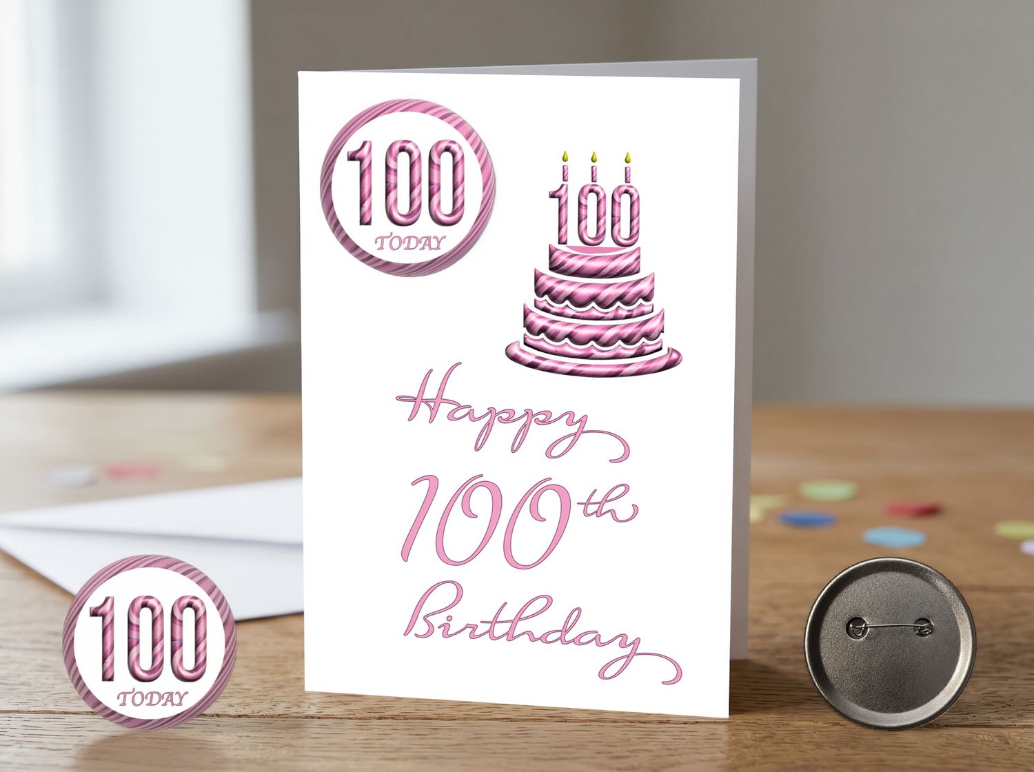 Happy 100th Birthday Card (Female) with Detachable Badge