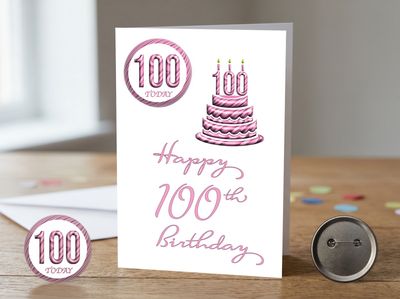 Happy 100th Birthday Card (Female) with Detachable Badge