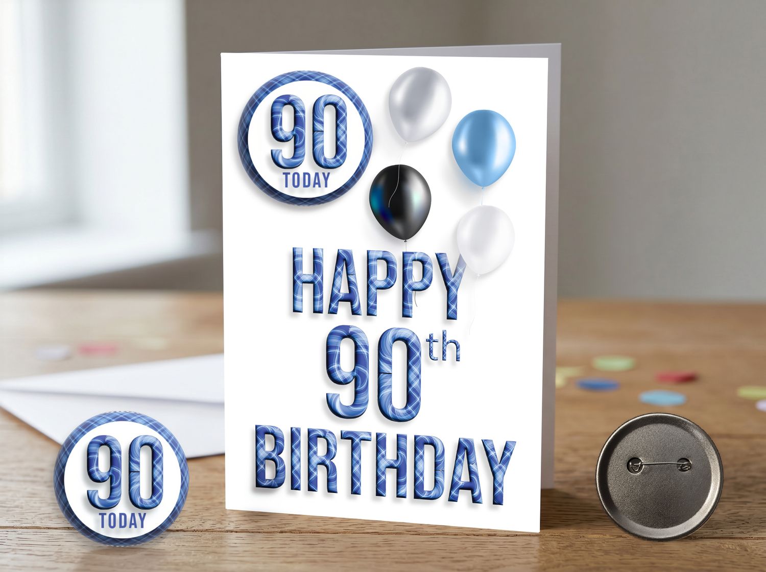Happy 90th Birthday Card with Detachable Badge
