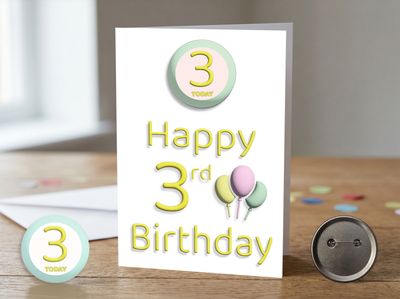 Happy 3rd Birthday Card (Female) with Detachable Badge