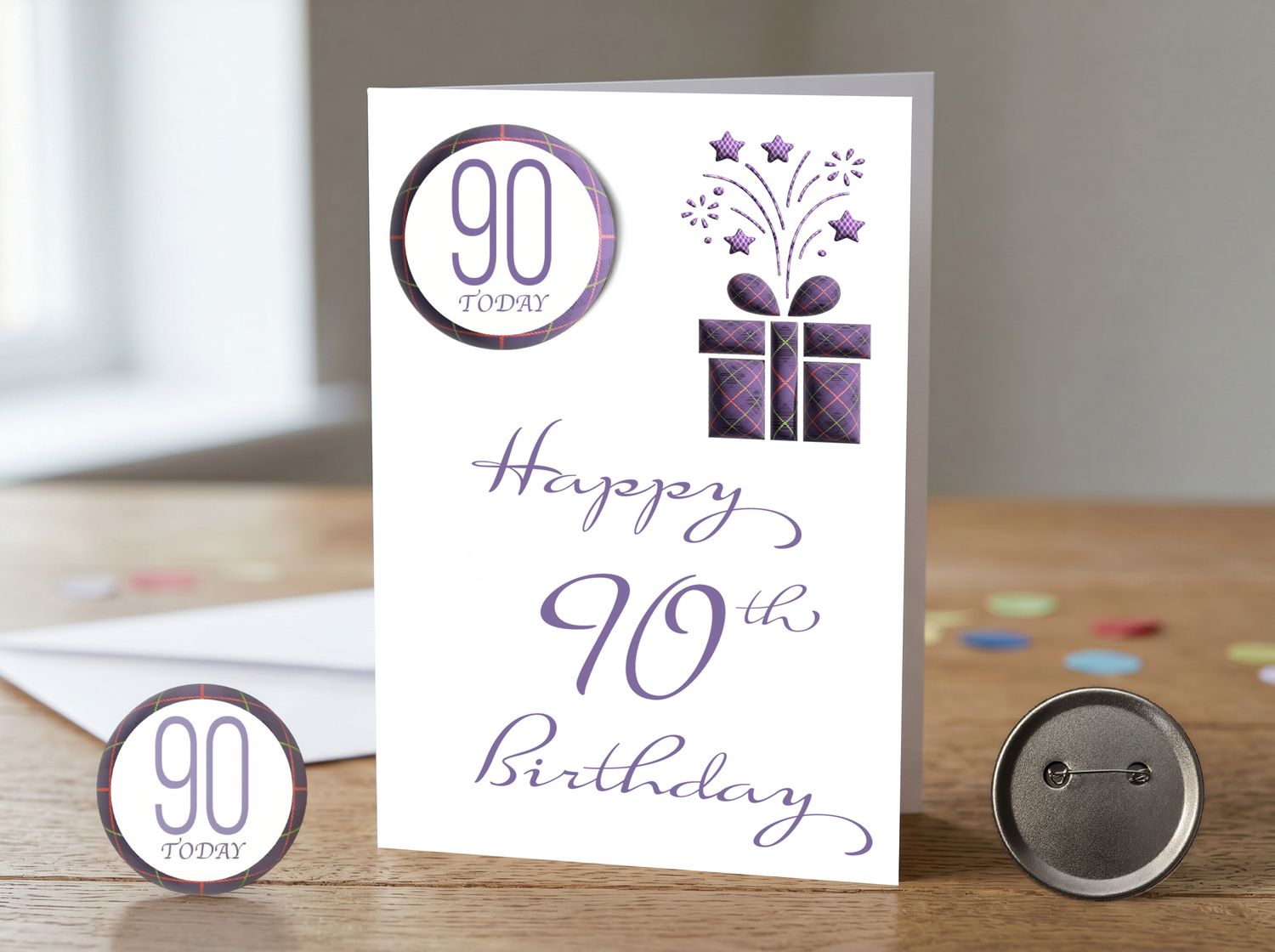 Happy 90th Birthday Card (Female) with Detachable Badge