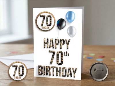 Happy 70th Birthday Card (Male) with Detachable Badge