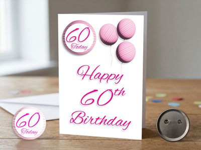 Happy 60th Birthday Card (Female) with Detachable Badge